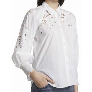 Veronica Beard Lilah Eyelet Buttondown Top Embroidered Smocked Size 8